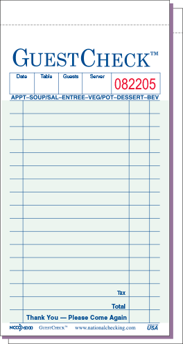 National Checking 104-50 Medium Duplicate Carbon Guest Check - 2,500 Loose Packed Checks / Case