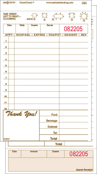 National Checking T4797SP Medium-Wide Two-Part Carbonless Guest Check - Loose Packed