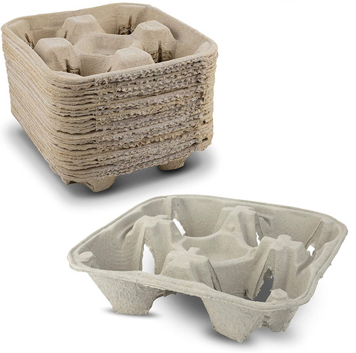 Biodegradable Pulp Fiber 4 Cup Carrier - 300/Case - FOND