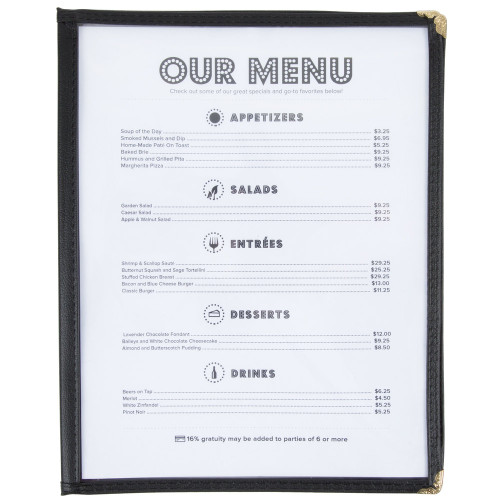 Winco PMCD-9K 8 1/2" x 11" Two Pocket Clear Menu Cover - Black