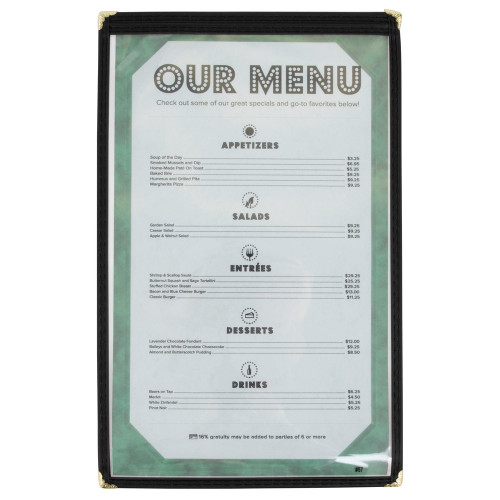 Winco PMC-14K 8 1/2" x 14" Single Pocket Menu Cover - Black