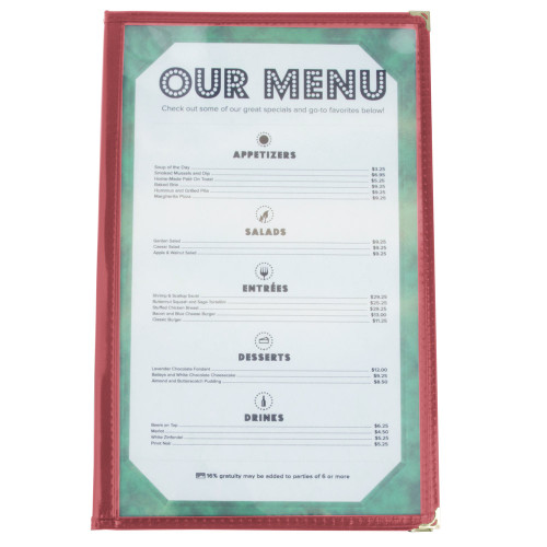 Winco PMCD-14U 8 1/2" x 14" Two Pocket Clear Menu Cover - Burgundy
