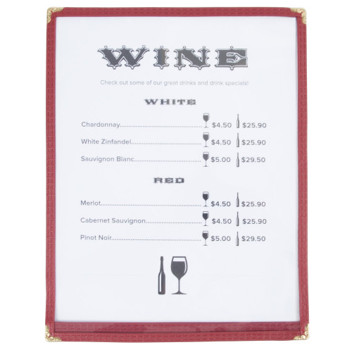 Winco PMC-5U 5" x 8" 1" Single Pocket Menu Cover Cafe / Dessert Style- Burgundy