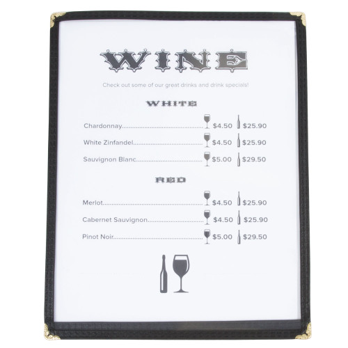 Winco PMC-5K 5" x 8" 1" Single Pocket Menu Cover Cafe / Dessert Style - Black