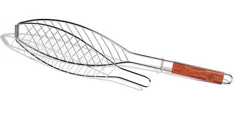 Fox Run QC-70 Outset Chrome Fish Basket with Rosewood Handle