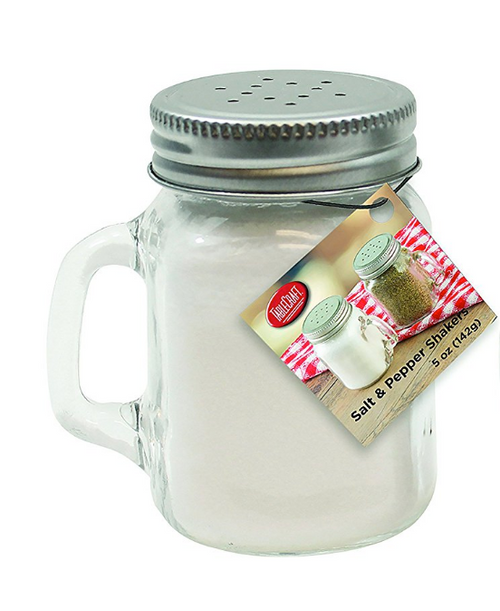 Tablecraft H5475S&P 4.75 oz. Mason Jar Salt and Pepper Shakers with Tin Plated Metal Top