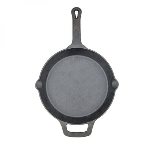 Winco CAST-12 12" Pre-Seasoned Cast Iron Skillet with Helper Handle