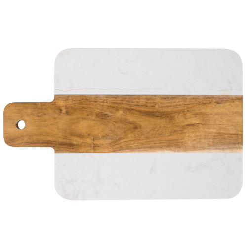 Winco SBMW117 Marble and Acacia Wood Serving Board - 11 1/4" x 7 1/4" x 1/2"
