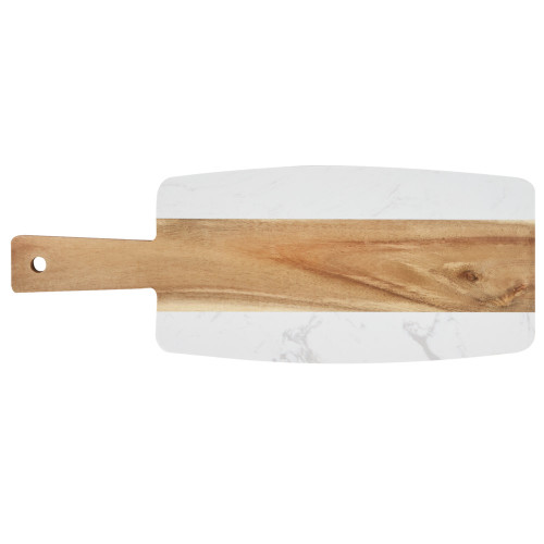 Winco SBMW156 Marble and Acacia Wood Serving Board - 15 7/8" x 6" x 1/2"