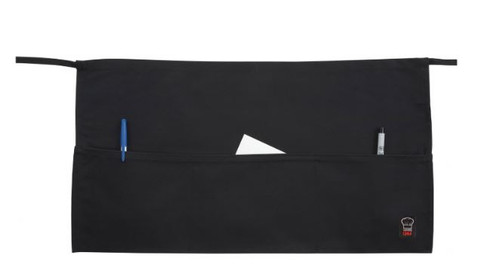 Black Waist Apron with 3 Pockets - 12"L x 22"W
