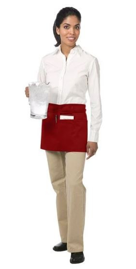 Red Waist Apron with 3 Pockets - 12"L x 22"W