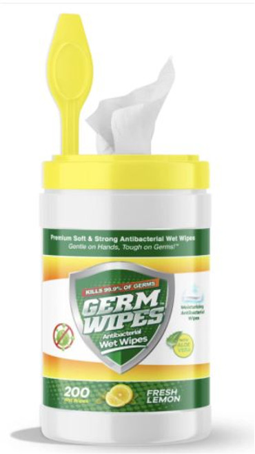 Germ Wipes  - Premium High-Quality Antibacterial Wet Wipes - 200 Count Canister