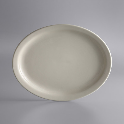 CAC NRC-14 13 1/2" x 10 1/4" Cream White Narrow Rim Oval Stoneware Platter - 12/Case