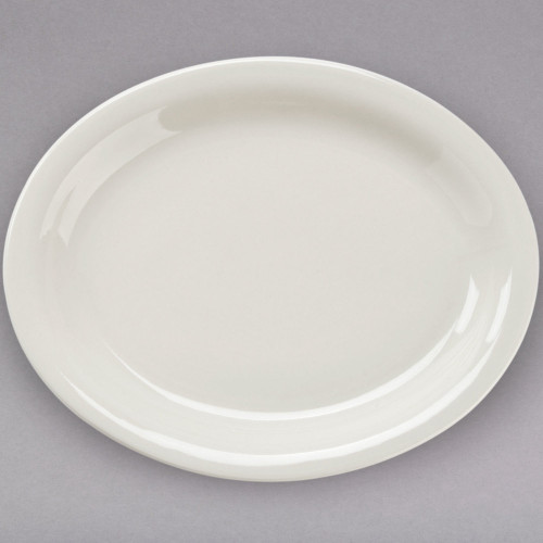 CAC NRC-12 9 1/2" x 7 1/4" Cream White Narrow Rim Oval Stoneware Platter - 24/Case