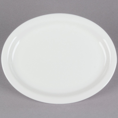 CAC NRC-13 11 1/2" x 9 1/8" Ivory (American White) Narrow Rim Oval Stoneware Platter - 12/Case