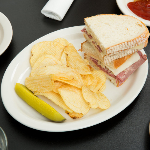 CAC NRC-13 11 1/2" x 9 1/8" Ivory (American White) Narrow Rim Oval Stoneware Platter - 12/Case