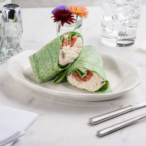 CAC SC-12 9 5/8" x 7 1/8" Ivory (American White) Scalloped Edge Oval Stoneware Platter - 24/Case