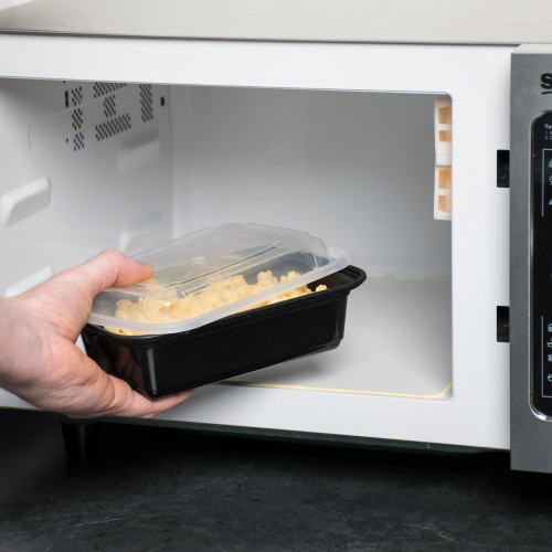 18 oz. Black 5" x 4" x 2" Rectangular Microwavable Container with Lid - Case of 150