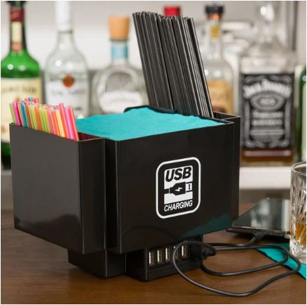 Chef Master Black Plastic Bar Caddy with Six USB Charging Ports