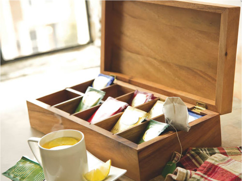 Fox Run Brands Acacia Wood Rectangular Tea Box