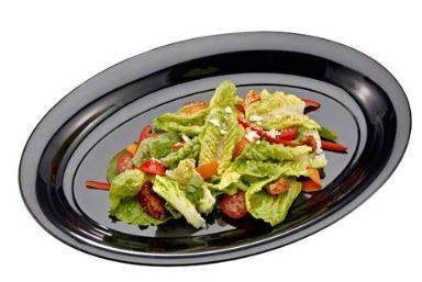 EMI Yoshi EMI-1421BK 14" x 21" Plastic White Oval Tray, Black - Case of 20