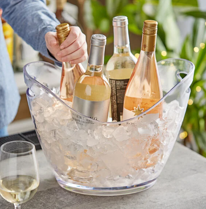 Franmara 9078 7.75 Qt. Large Customizable 4-Bottle Clear Acrylic Oval Wine Bucket