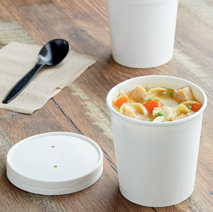 16 oz. White Double Poly-Coated Paper Food Cup with Vented Paper Lid - 250/Case