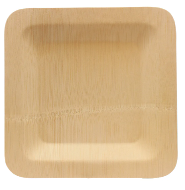 Tablecraft BAMDSP9 9" Square Bamboo Disposable Plate, Natural - Pack of 25