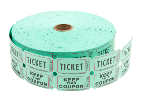 Green 2-Part Customizable Raffle Tickets - 2,000/Roll