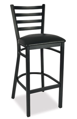 Black Finish Ladder Back Bar Stool with Black Vinyl Padded Seat - Assembled