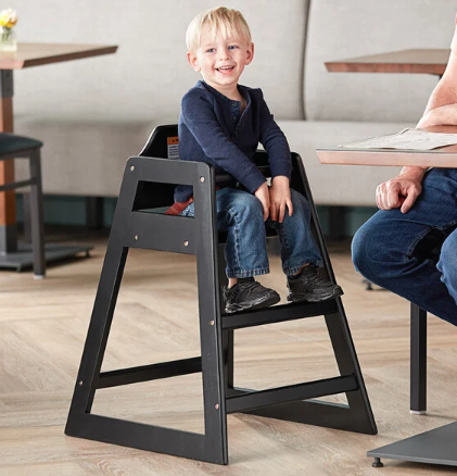 Standard Height Wooden High Chair with Black Finish - Assembled