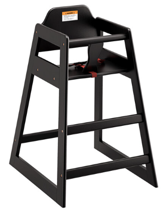 Standard Height Wooden High Chair with Black Finish - Assembled