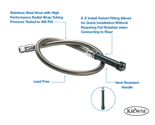 Krowne 21-133L Low Lead Royal Series Pre-Rinse Hose w/ Grip, 44"