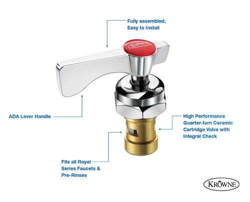 Krowne 21-309L Hot Stem Assembly Valve & Handle Repair Kit w/ 1/4 Turn for Royal Series Faucets & Pre-Rinse Units