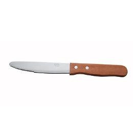 Winco KB-15W Jumbo Steak Knife - Rounded Tip and Wooden Handle - 12 / Pack