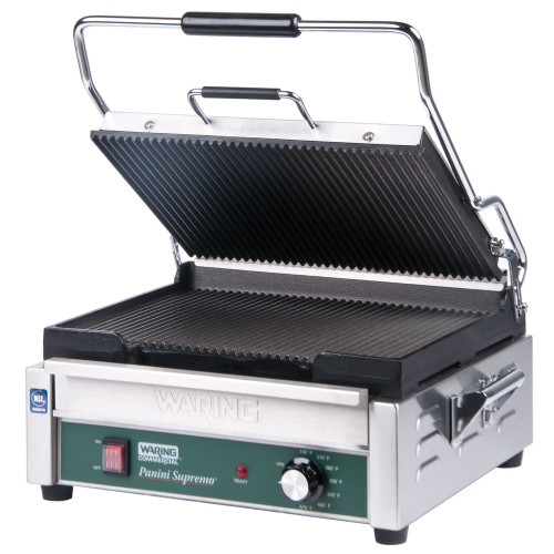 Waring WPG250 14 1/2" x 11" Panini Supremo Grooved Top & Bottom Panini Sandwich Grill 120V