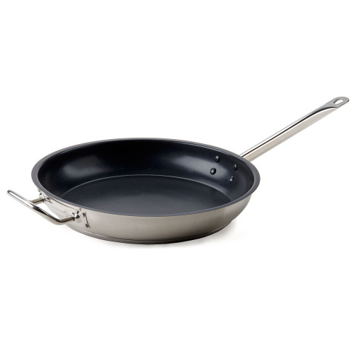 Winco SSFP-14NS 14" Non-Stick Aluminum-Clad Stainless Steel Fry Pan with Helper Handle - FRY14SSNS