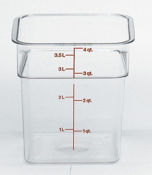 Cambro 4SFSCW135 4 qt. Clear Square Polycarbonate Food Storage Container with Winter Rose Gradations - 4SFSCW