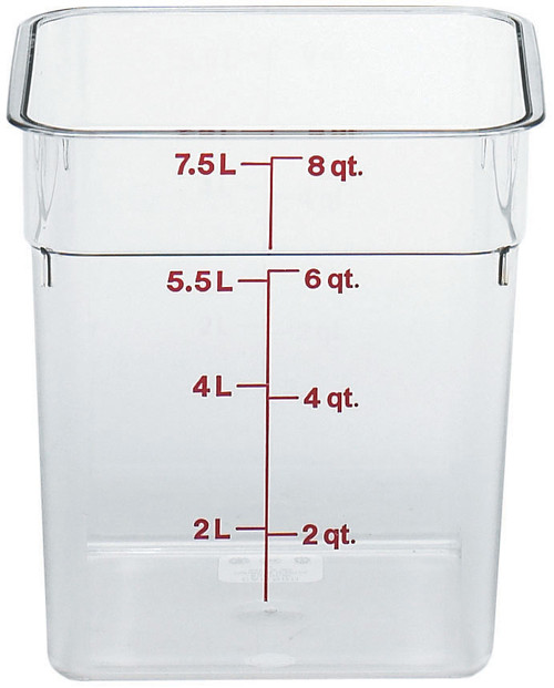Cambro 8SFSCW135 8 qt. Clear Square Polycarbonate Food Storage Container with Winter Rose Gradations - 8SFSCW