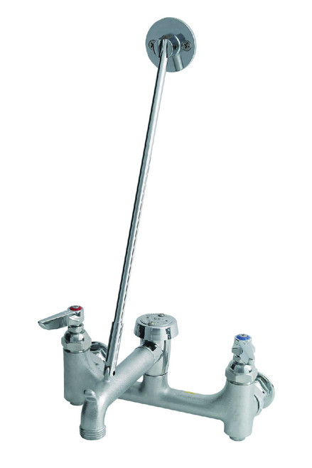 T&S B-0665-BSTR Wall Mount Rough Chrome Service Sink Faucet with 8" Adjustable Centers, Upper Wall Support, Built In Stops, Eterna Cartridges, and Vacuum Breaker