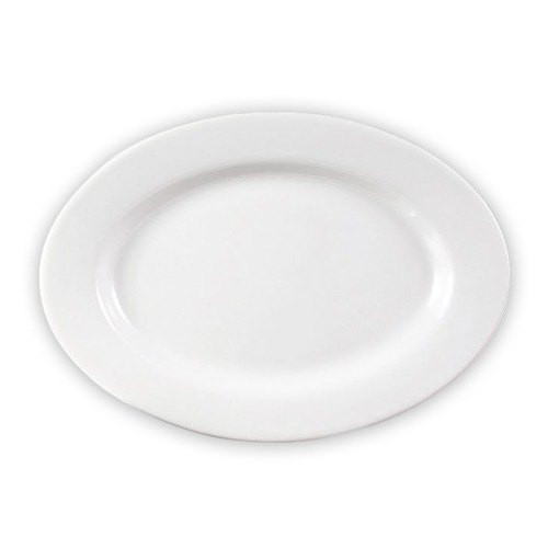 CAC RCN-51 Super White 15" x 10 1/4" Clinton Rolled Edge Serving Platter - WRED15