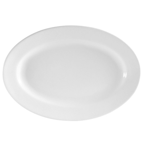 CAC RCN-12 Super White 10 5/8" x 7 3/8" Clinton Rolled Edge Serving Platter - WWRED7