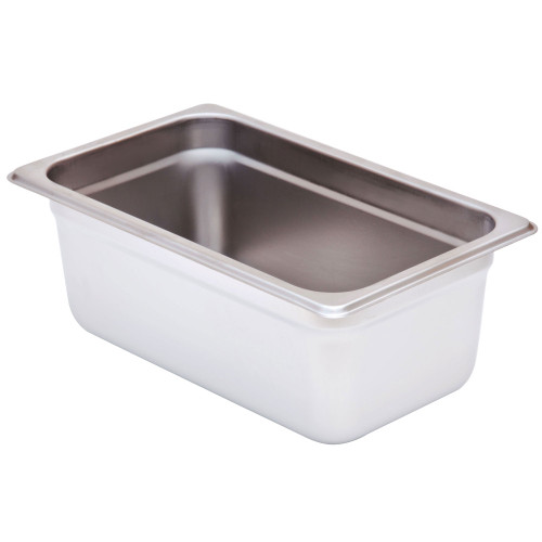 Winco SPJL-404 1/4 Size Standard Weight Anti-Jam Stainless Steel Steam Table / Hotel Pan - 4" Deep - QTR-4
