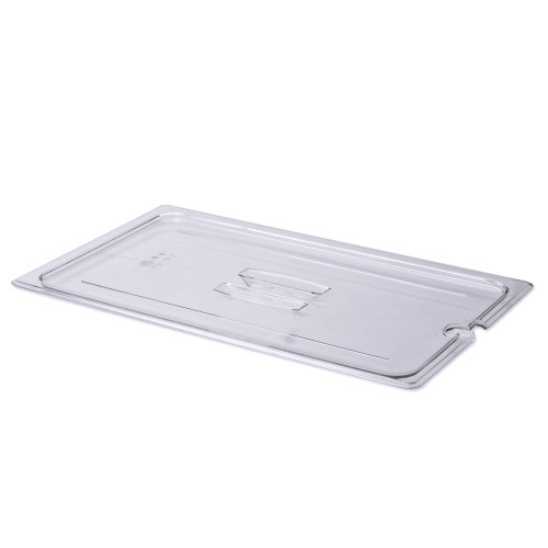 Cambro 10CWCHN135 Camwear Full Size Clear Polycarbonate Handled Lid with Spoon Notch - 10CWCHN