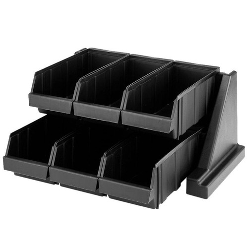 Cambro 6RS6110 Black Versa Self Serve Condiment Bin Stand Set with 2-Tier Stand and 12" Condiment Bins - 6R6BK