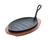 Winco ISP-3 Oval Cast Iron Skillet / Fajita Pan / Steak Platter with Handle and Wood Underliner - CiZPH11SET