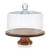 Libbey Acaciawood Footed Round Wood Server Cake Stand with Glass Dome