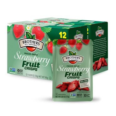Freeze dried strawberry fruit crisps from Brothers All Natural. Our signature freeze dried fruit crisps are delicious on their own or in your salads and yogurt.