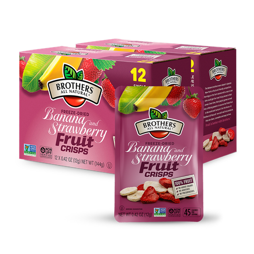 Freeze dried strawberry banana fruit crisps from Brothers All Natural, home of the original fruit crisp.