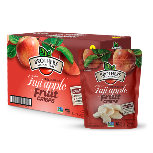 Freeze Dried Apple Fruit Crisps, made with 100% real Fuji apples. Experience the unmistakable crunch of the original fruit crisp, from Brothers All Natural